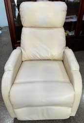透氣皮．米白色．單人沙發．躺椅